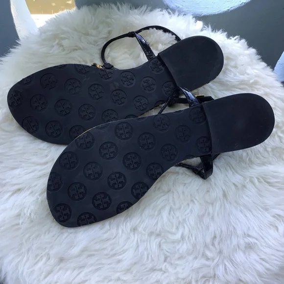 Tory Burch Signature Leather Printed Ankle Strap Thong Sandals Flats - Picture 9 of 9